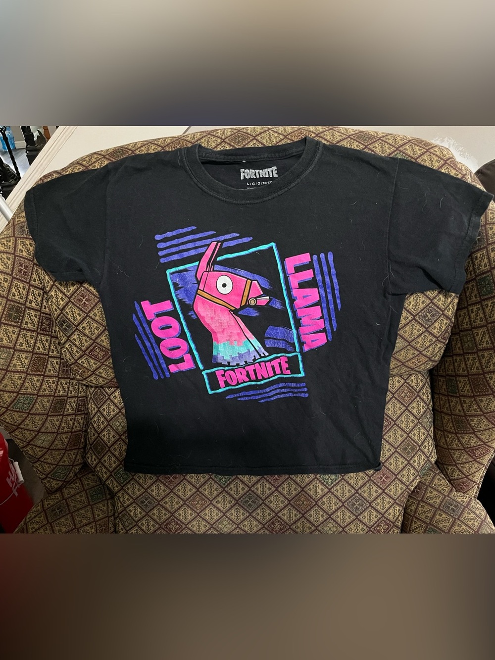 Fortnite Loot Llama Kids T-Shirt Size Large 10/12 Black Neon